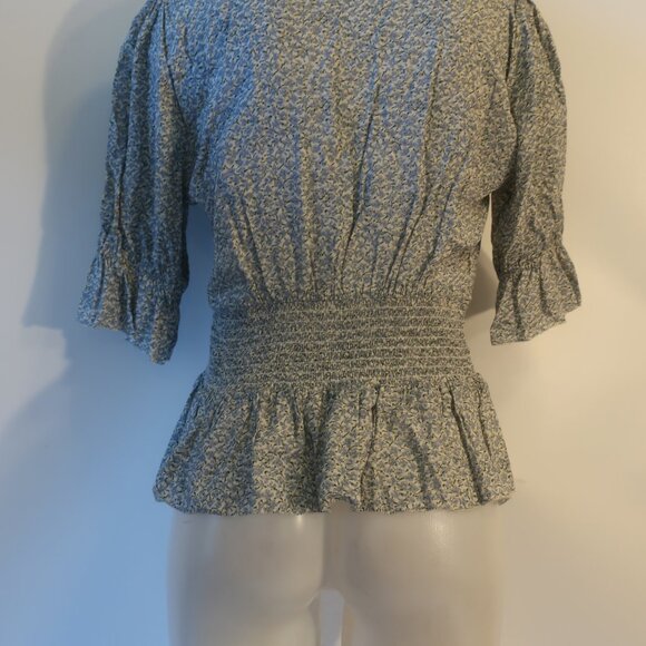 Womens Notes Du Nord Green, Blue Floral Short Sleeve Blouse 38 EUR/US 8 - Picture 7 of 9